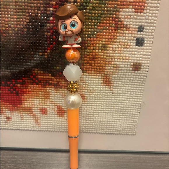 Other - Orange Beaded Pen with Duke Caboom Topper